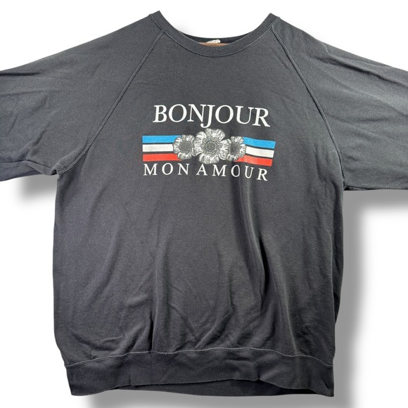 Daisy Street Tops - Daisy Street Bonjour Mon Amour Womens Size 10 Sweatshirt Black Long Sleeve